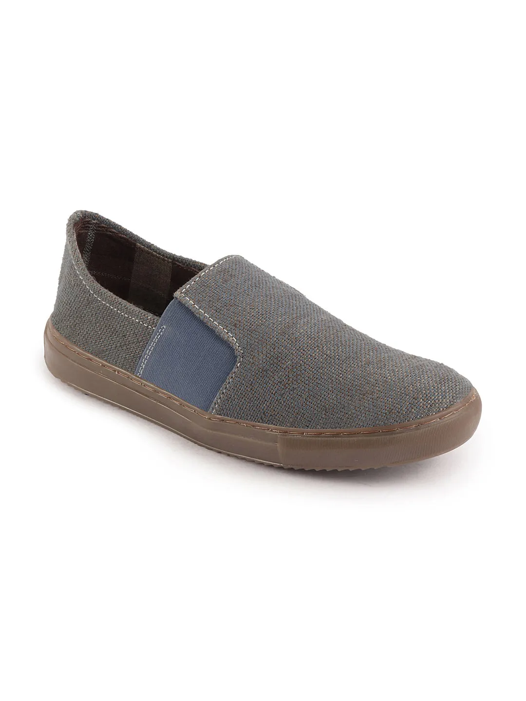 Men Grey Colorblocked Classic Jute/Fabric Slip On Canvas Sneaker Slip On Casual Shoes