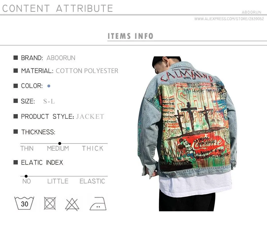 Men Oversized Graffiti Mess Denim Jacket