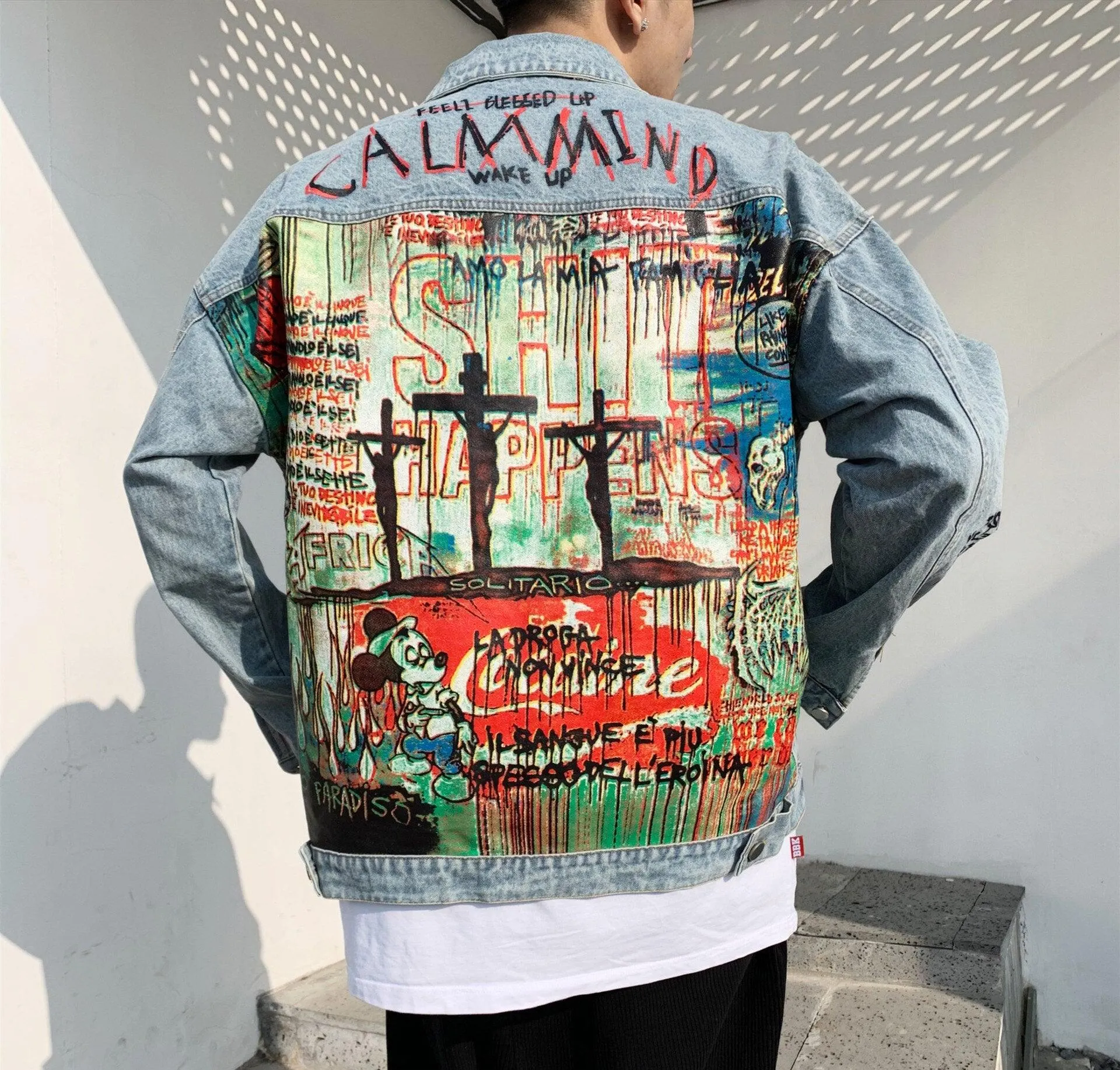 Men Oversized Graffiti Mess Denim Jacket