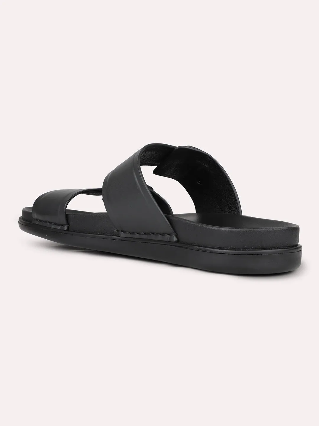 Mens Black Solid Round Toe Casual Sandals