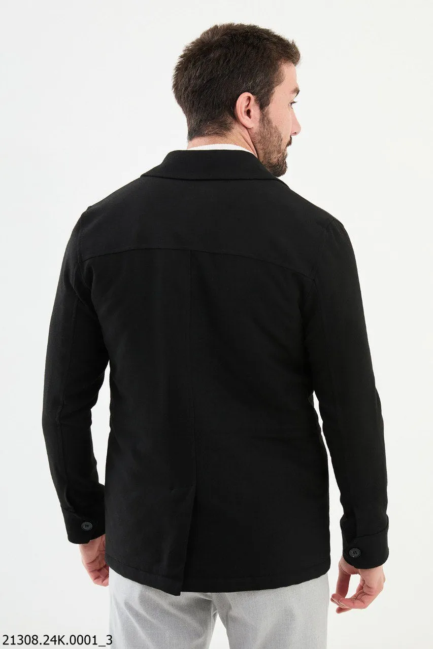 Men's Black Utility Pocket Winter Jacket