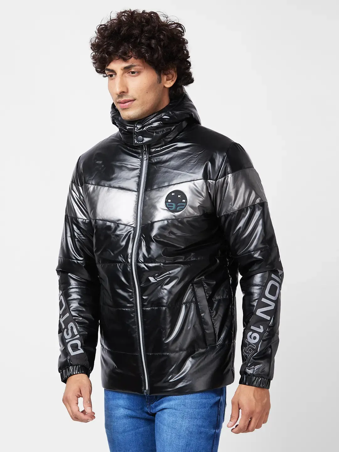 Men'S Metallic Look Jacket With Flash Reflective Print