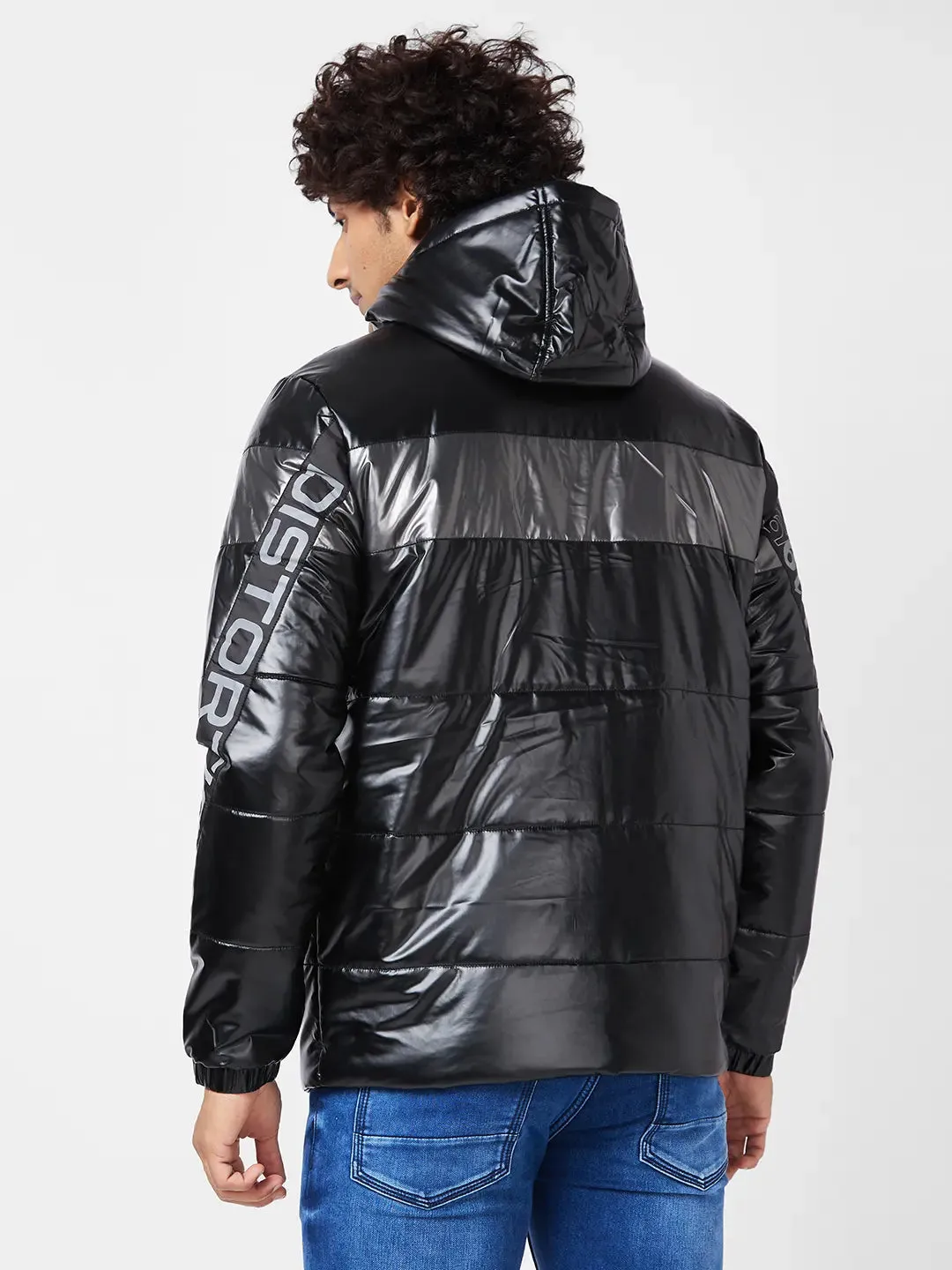 Men'S Metallic Look Jacket With Flash Reflective Print