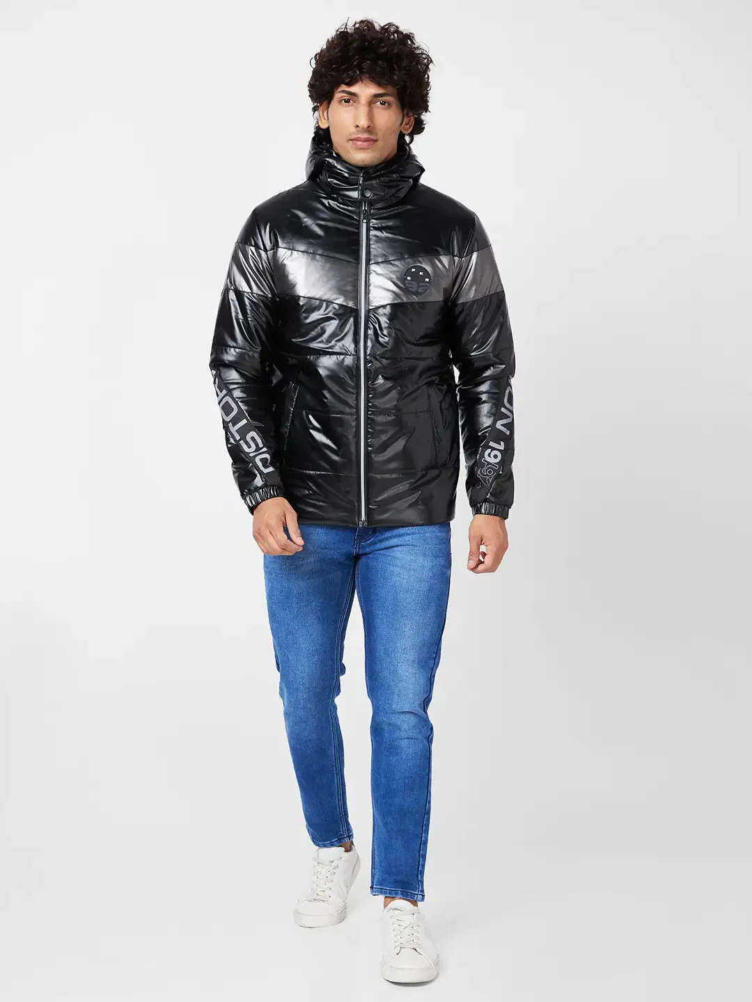 Men'S Metallic Look Jacket With Flash Reflective Print