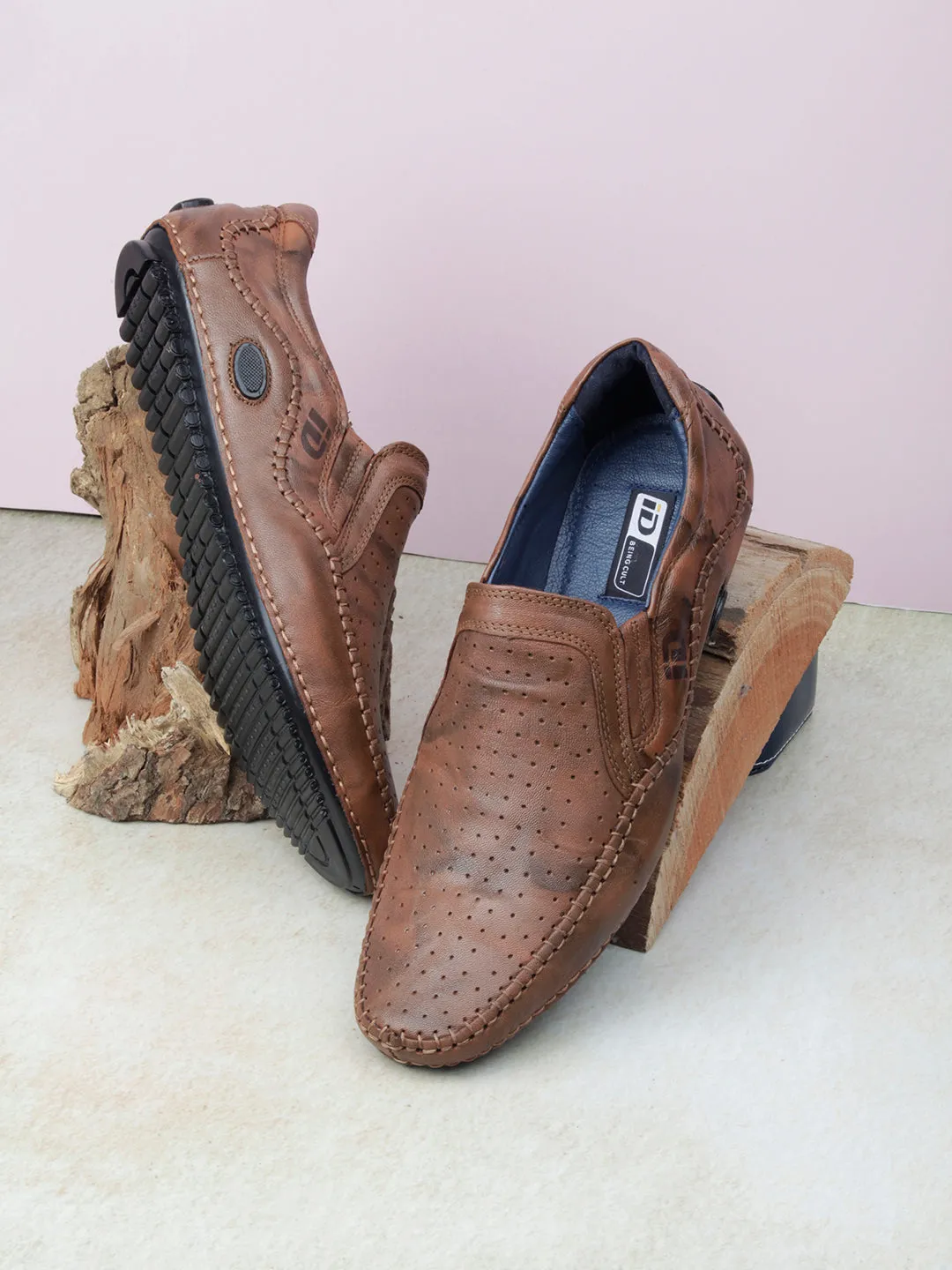 Men's Tan Crumble Leather Driving Slip On (ID1050)