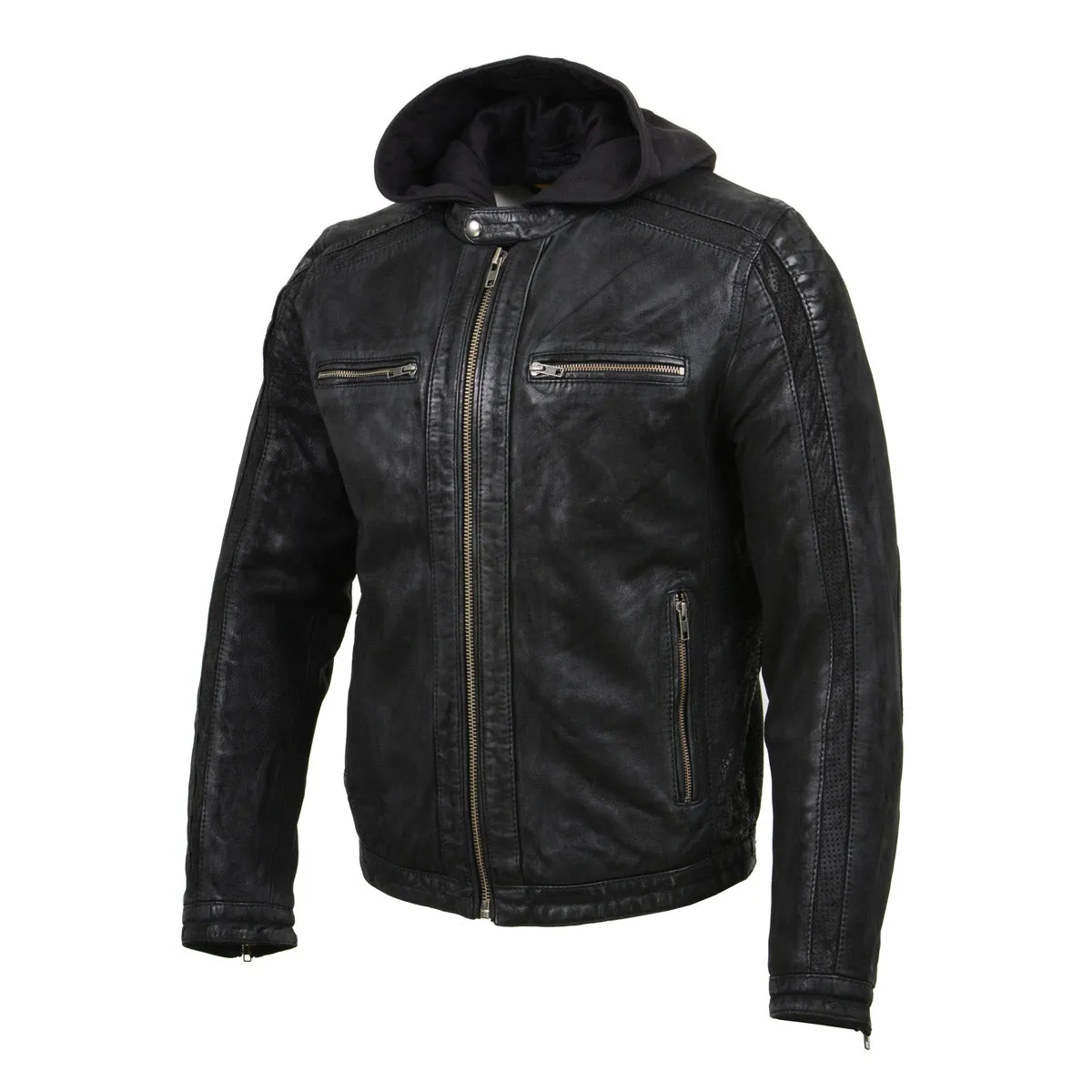 Milwaukee Leather Vintage SFM1807 Men's Black Premium Leather Hooded Jacket