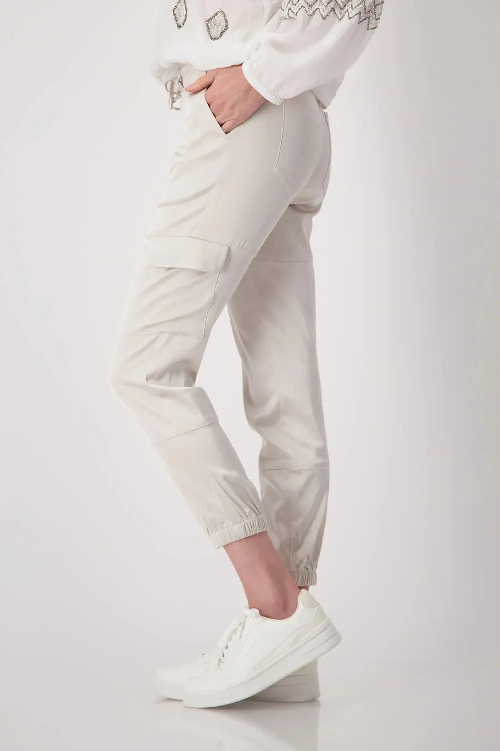 monari Cargo Jogger Satin Pants - Light sand