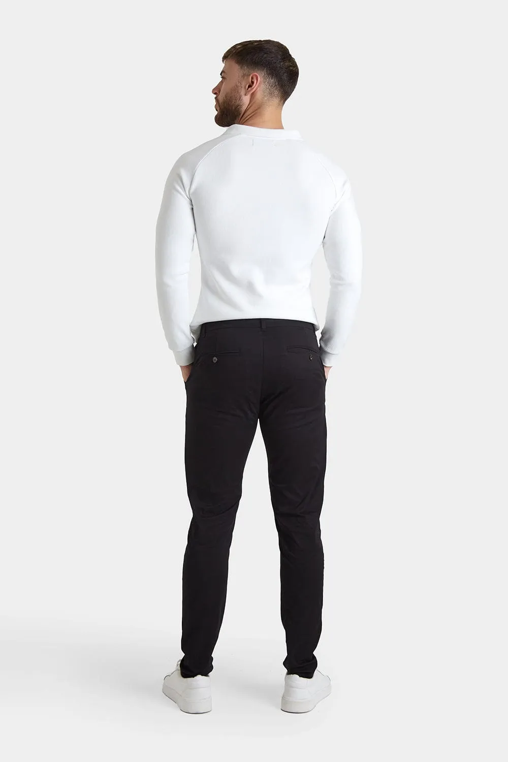 Muscle Fit Cotton Stretch Chino Trouser in Black