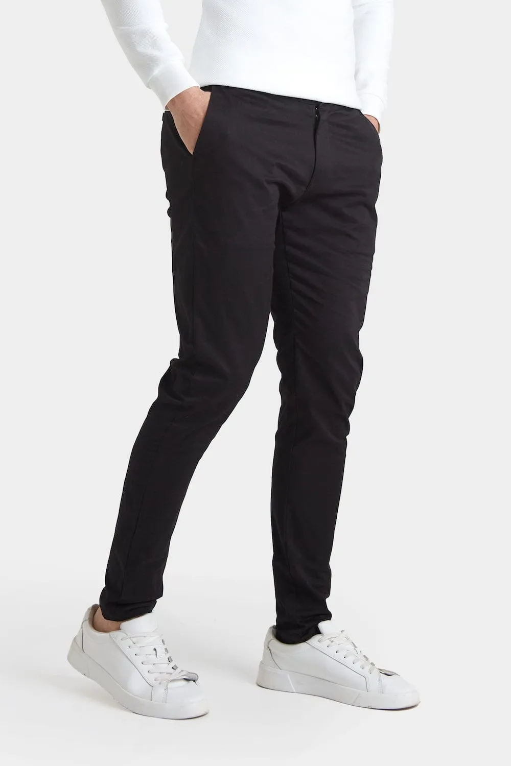 Muscle Fit Cotton Stretch Chino Trouser in Black