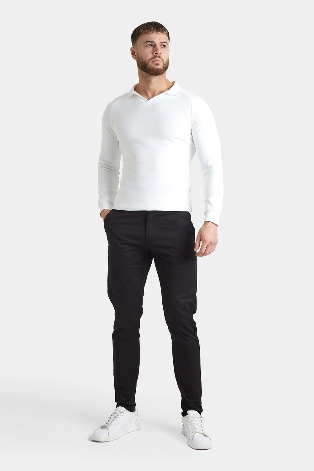 Muscle Fit Cotton Stretch Chino Trouser in Black