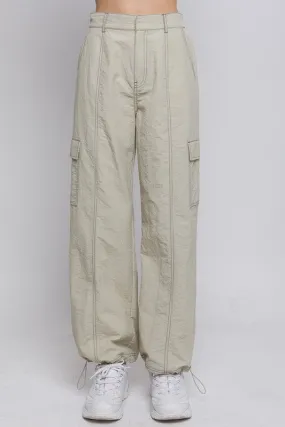 Oat Milk Parachute Cargo Pants w/Adjustable Toggles