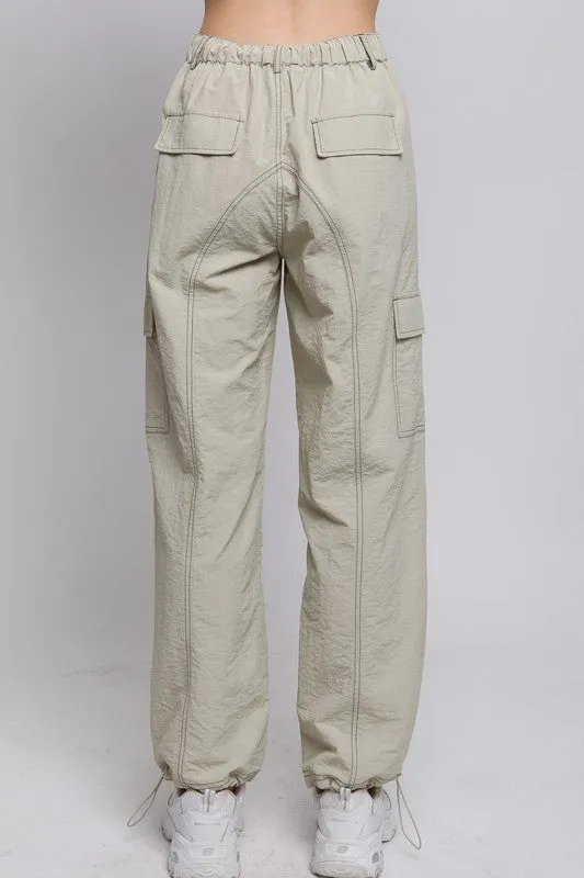 Oat Milk Parachute Cargo Pants w/Adjustable Toggles