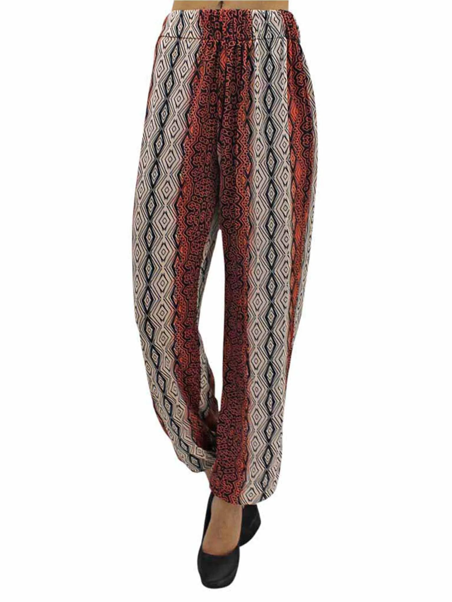 Orange & Black Two-Tone Print Womens Harem Joggers Size Medium