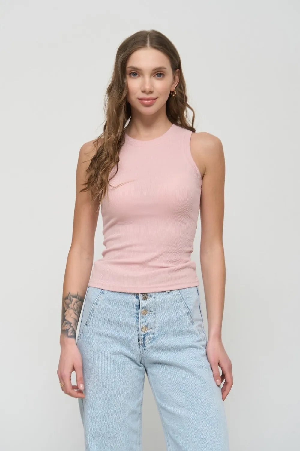 Pink Sleeveless Ribbed Top