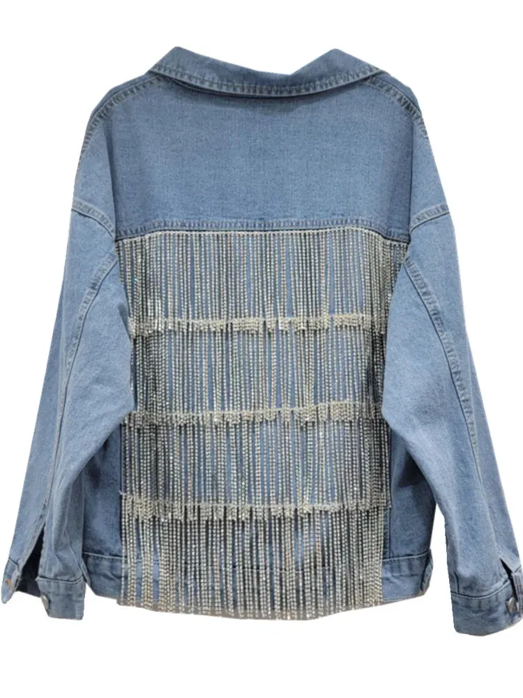 Pre Order:  Tassel Inlaid Diamond Denim Jacket