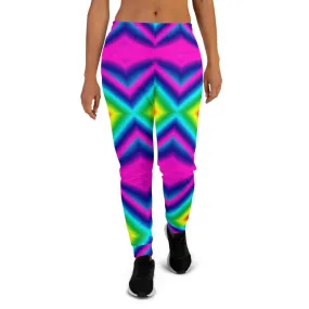 Rainbow Chevron Women's Joggers, Colorful Gay Pride Rave Sweatpants Soft Pants-Made in EU