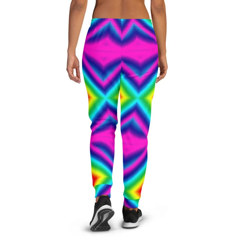 Rainbow Chevron Women's Joggers, Colorful Gay Pride Rave Sweatpants Soft Pants-Made in EU