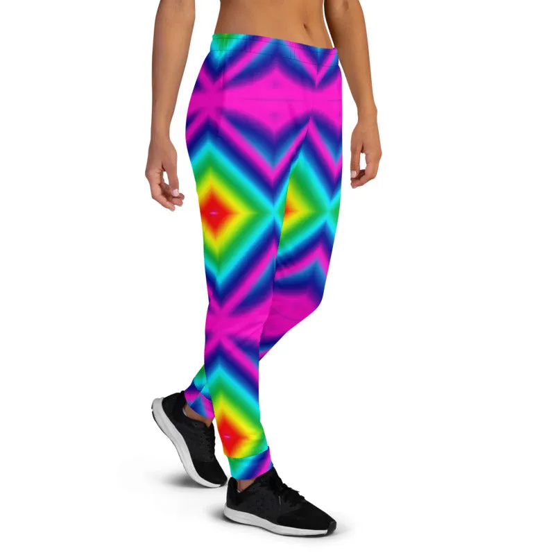 Rainbow Chevron Women's Joggers, Colorful Gay Pride Rave Sweatpants Soft Pants-Made in EU