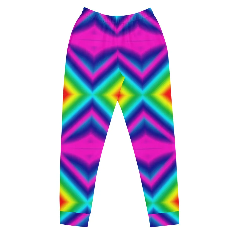 Rainbow Chevron Women's Joggers, Colorful Gay Pride Rave Sweatpants Soft Pants-Made in EU