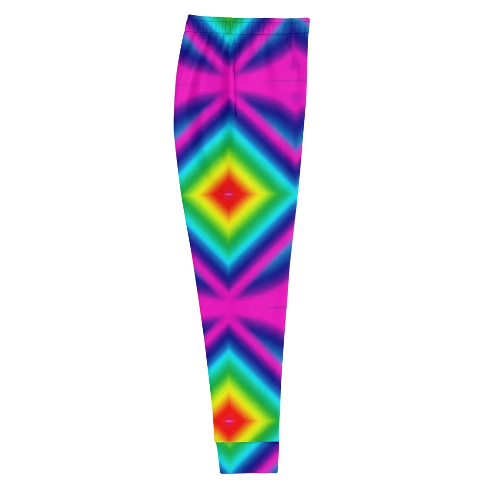 Rainbow Chevron Women's Joggers, Colorful Gay Pride Rave Sweatpants Soft Pants-Made in EU