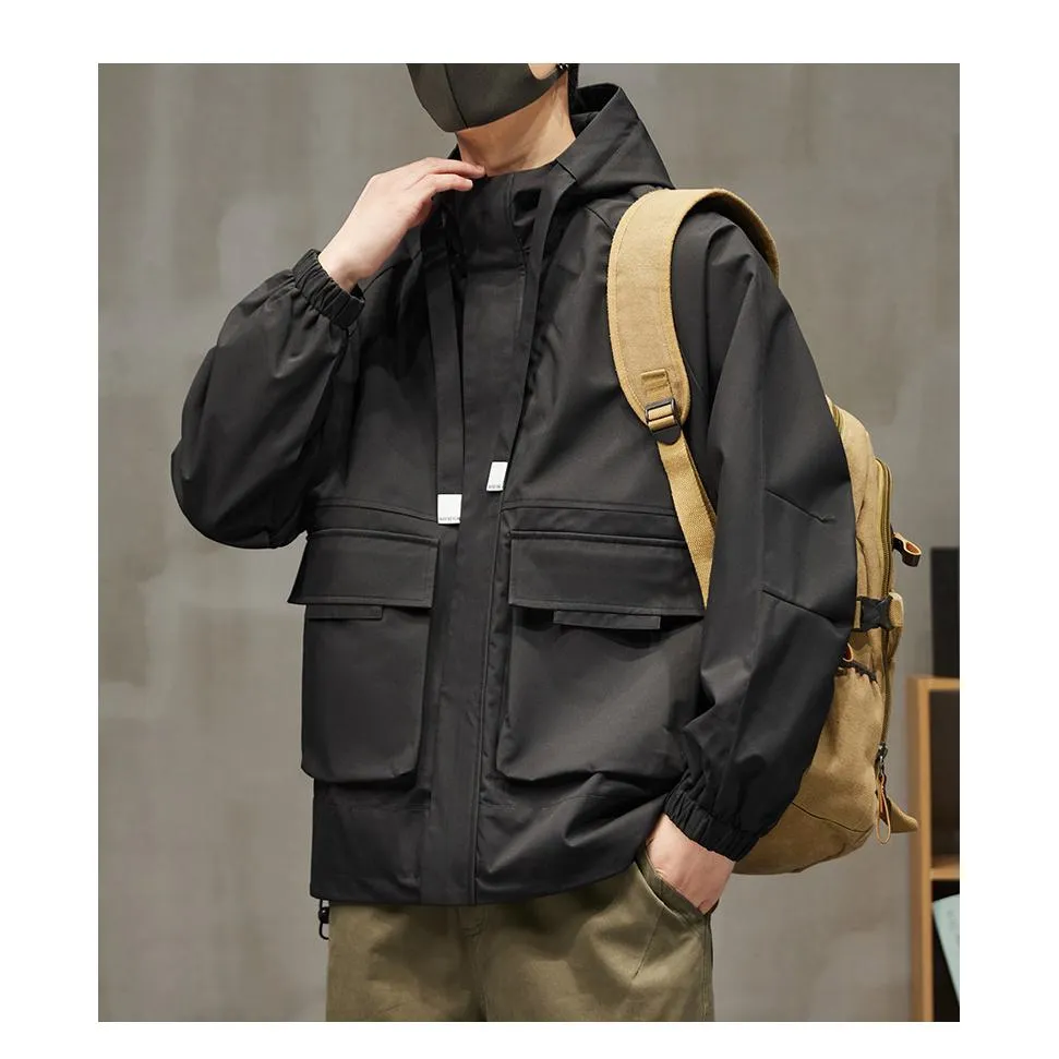 Raincoat Bellows Pocket Hooded Utility Jacket