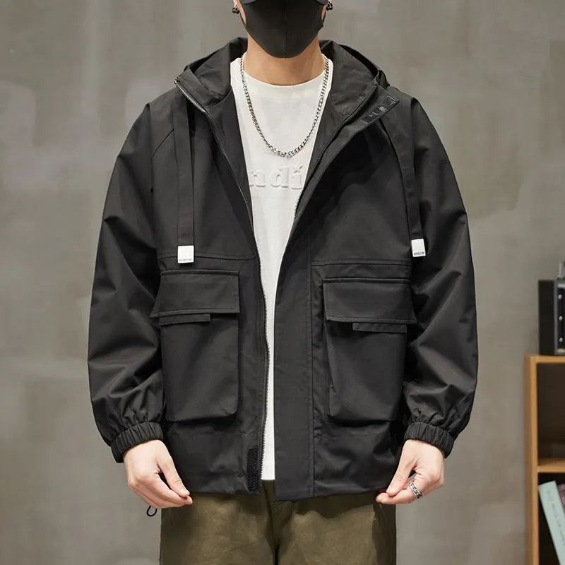 Raincoat Bellows Pocket Hooded Utility Jacket