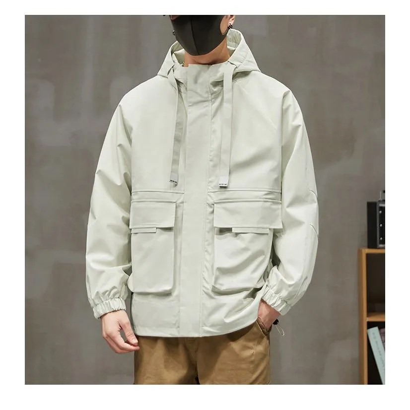 Raincoat Bellows Pocket Hooded Utility Jacket