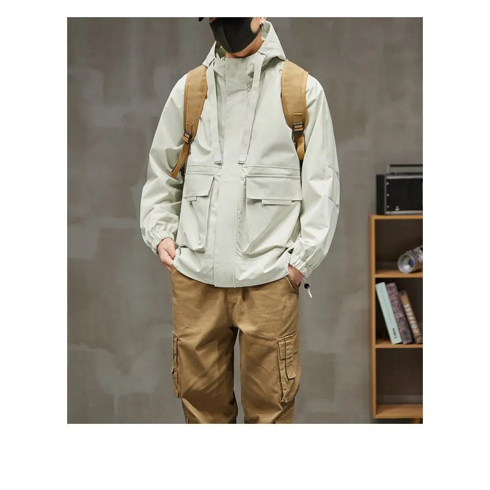 Raincoat Bellows Pocket Hooded Utility Jacket