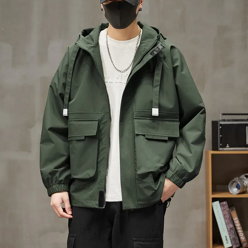 Raincoat Bellows Pocket Hooded Utility Jacket