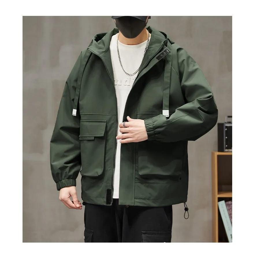 Raincoat Bellows Pocket Hooded Utility Jacket