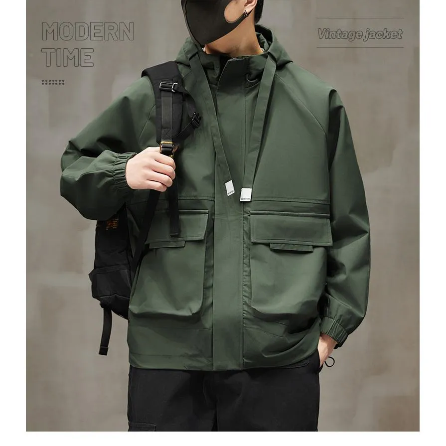 Raincoat Bellows Pocket Hooded Utility Jacket