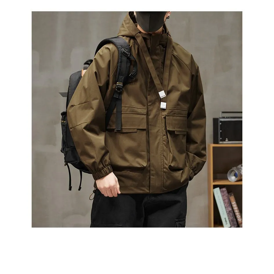 Raincoat Bellows Pocket Hooded Utility Jacket