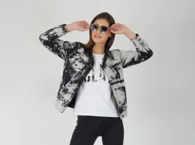 SLAY. Women's White & Black Tie Dye Denim Jacket