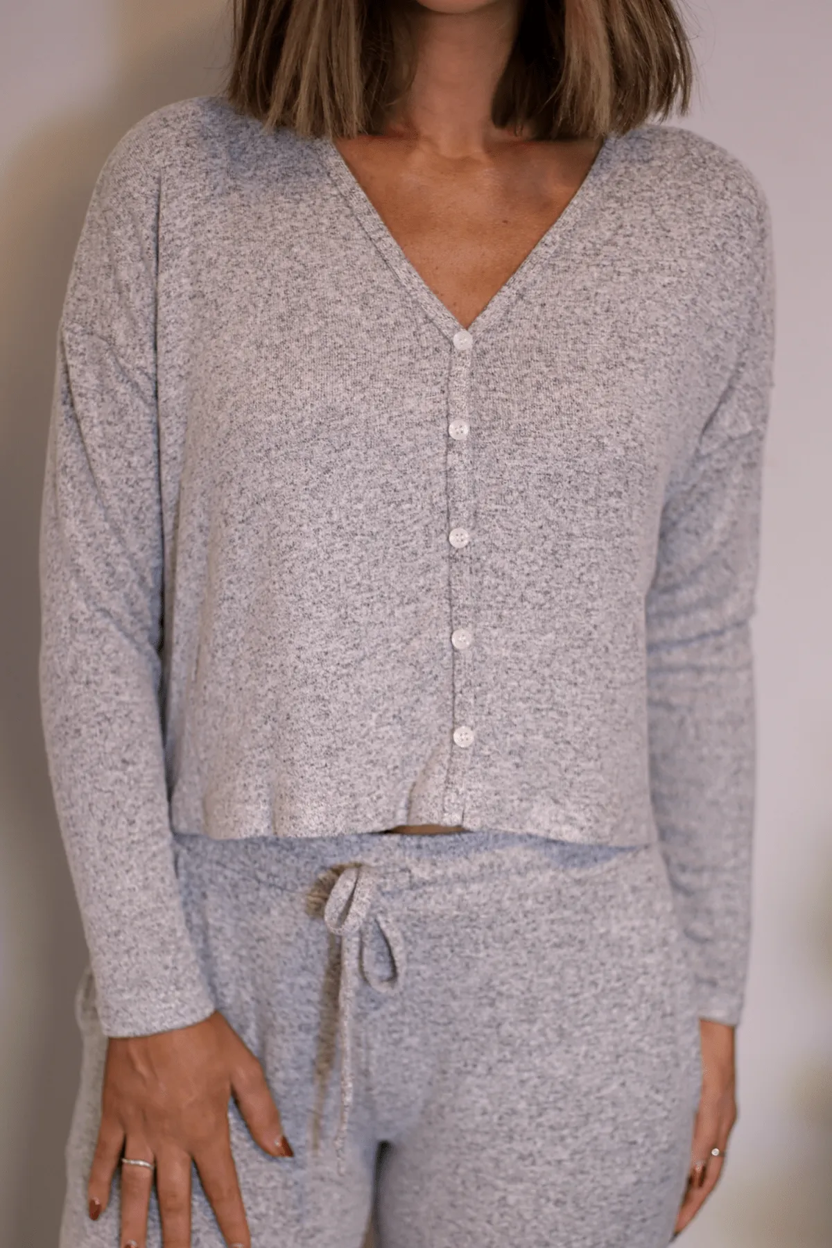 Soft Grey Brushed Button Down Top