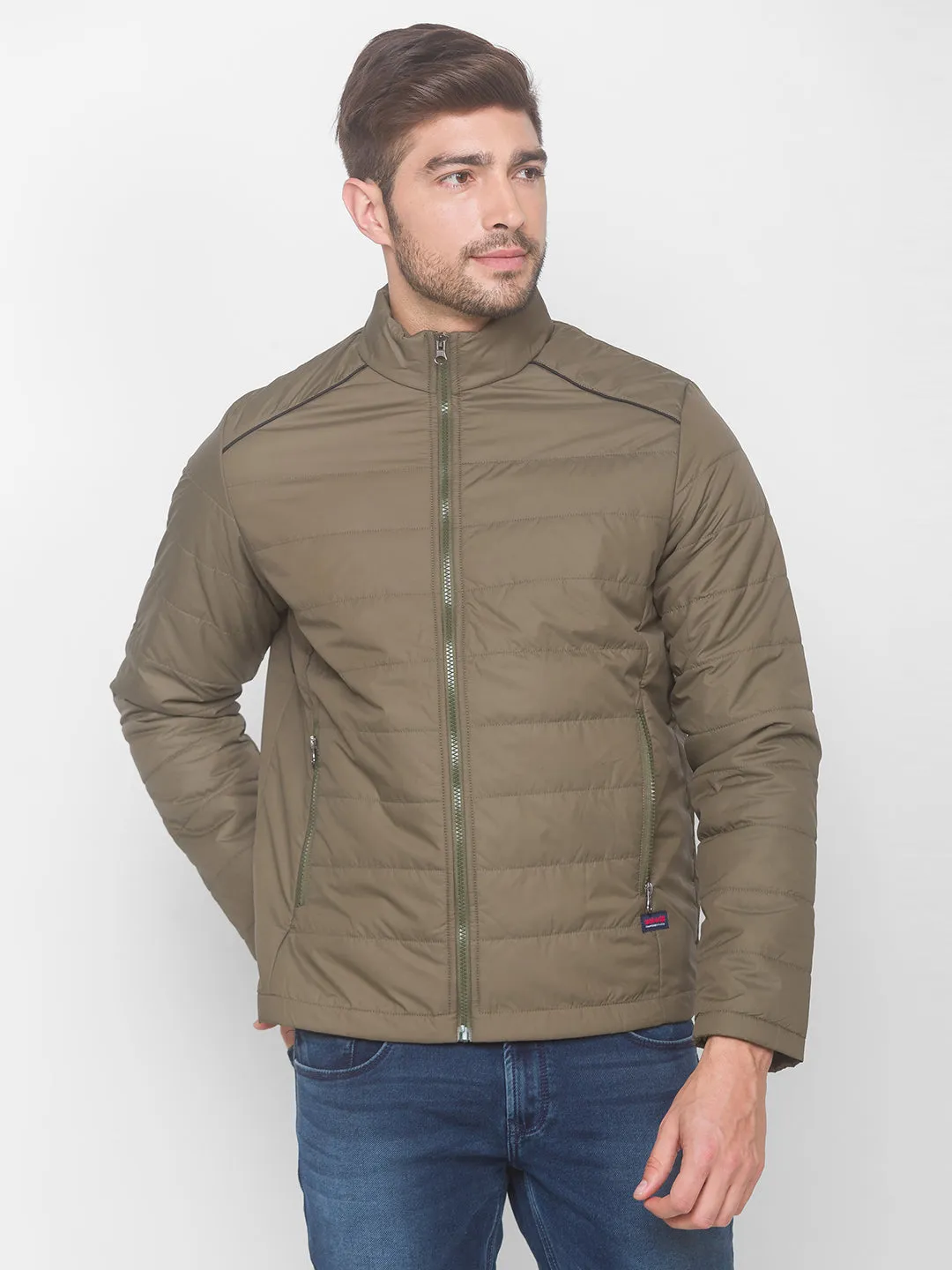 Spykar Army Polyester Men Front Open Jacket