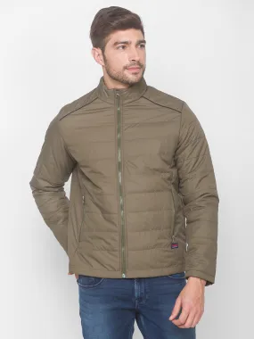 Spykar Army Polyester Men Front Open Jacket