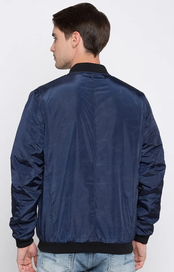 Spykar Men Blue Cotton Regular Fit Bomber Jacket