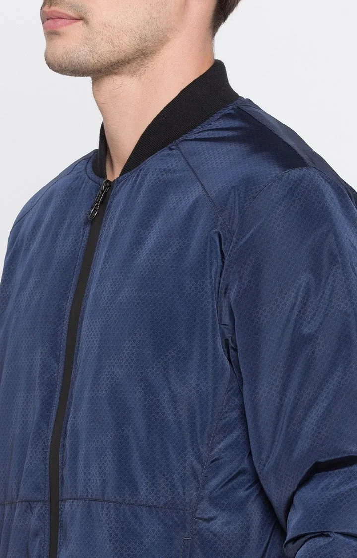 Spykar Men Blue Cotton Regular Fit Bomber Jacket