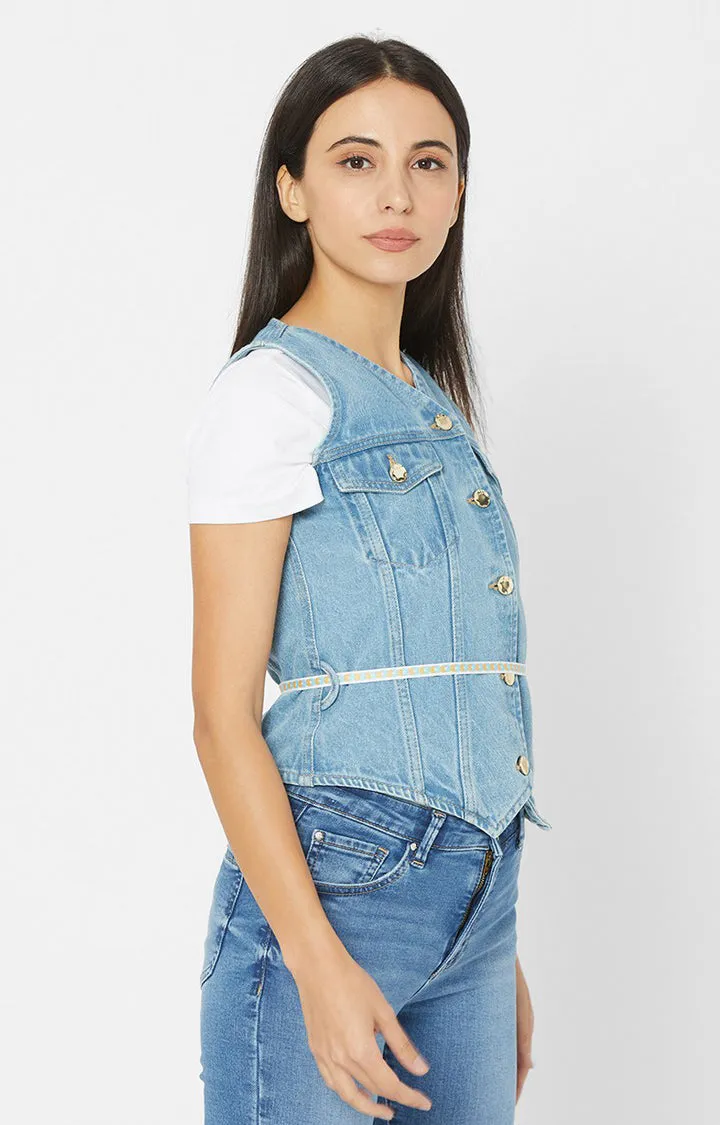 Spykar Women Light Blue Cotton Denim Jacket