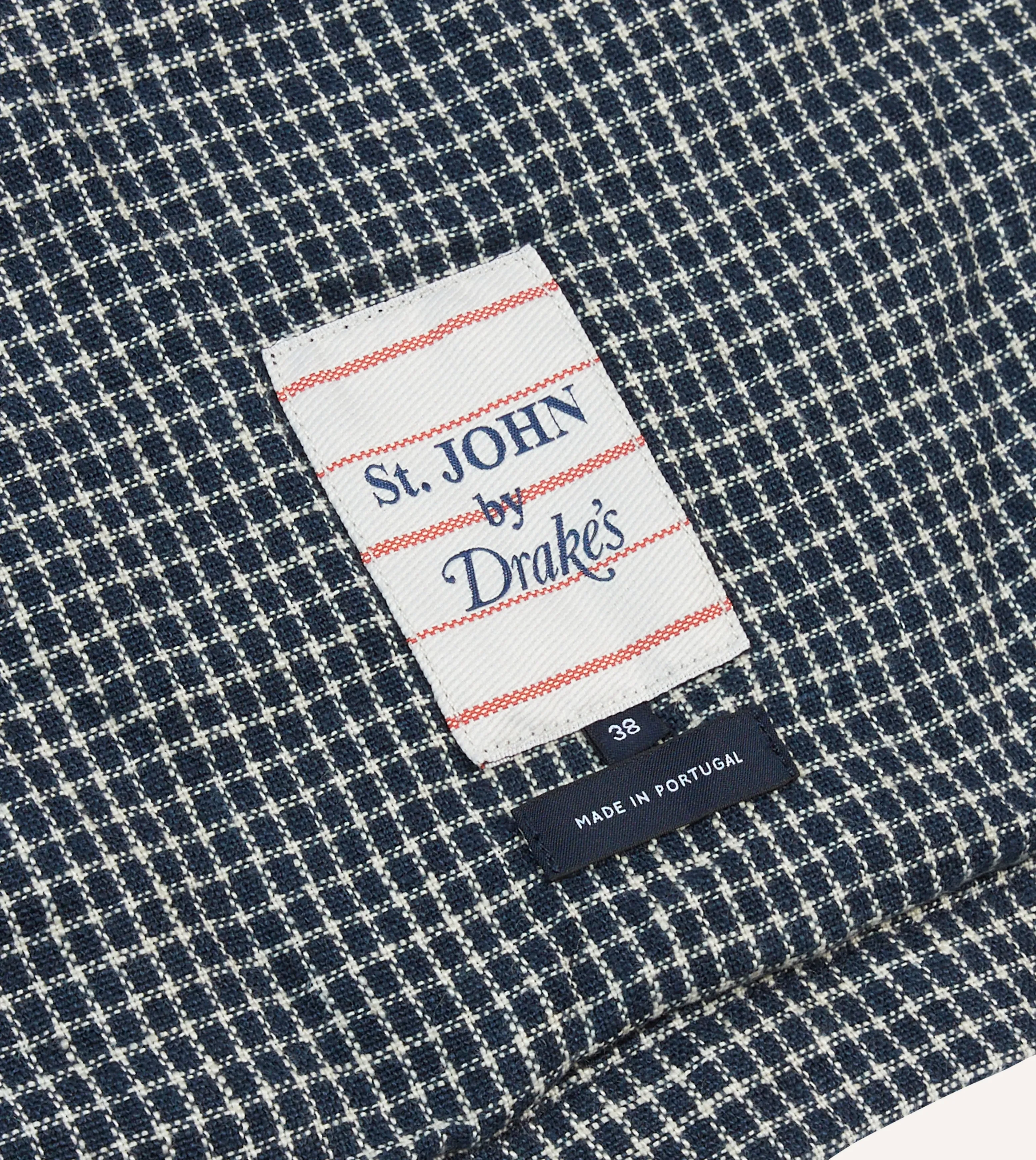 St. JOHN by Drake's Navy Check Linen Fatigue Jacket