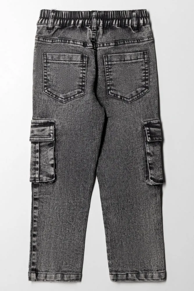 Straight Leg  Cargo Denim Jeans Black