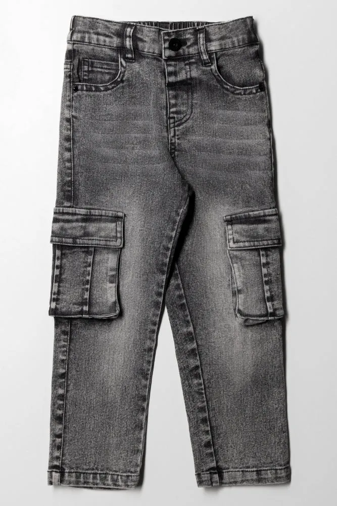 Straight Leg  Cargo Denim Jeans Black