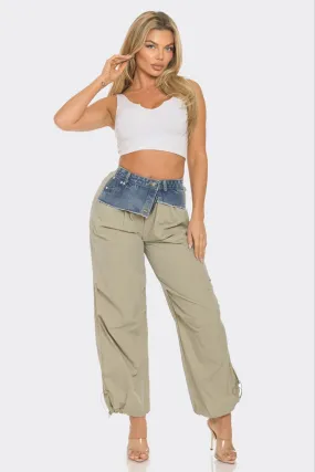 Tan Straightleg Drawstring Cargo Pants