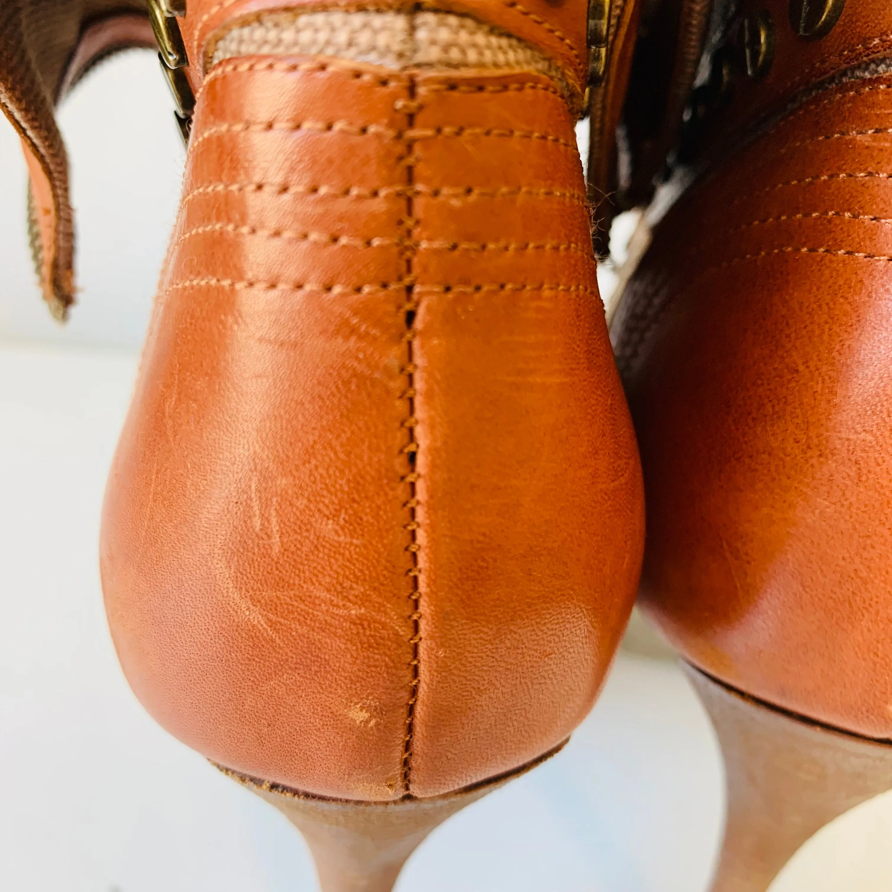 Trouvé Peep Toe Platform Studded Khaki Canvas Bootie Pump Size 7.5