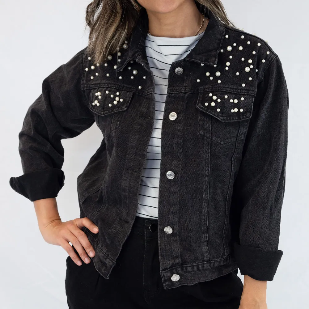 (White Pearl) Mrs Last Name  Pearl Jean Jacket (EST)