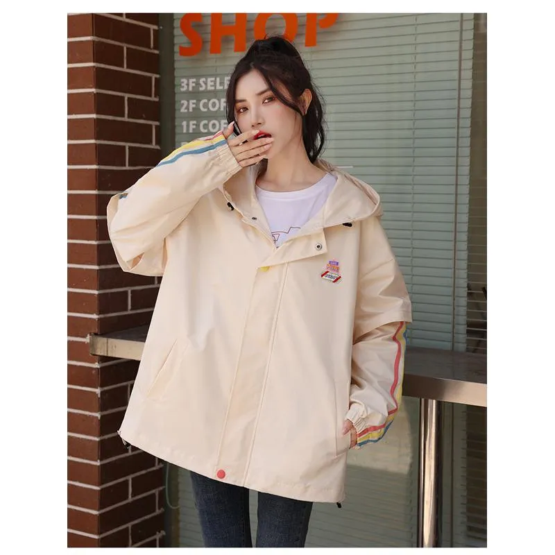 Workwear Style Casual Plus Loose Fit Raincoat Hooded Jacket