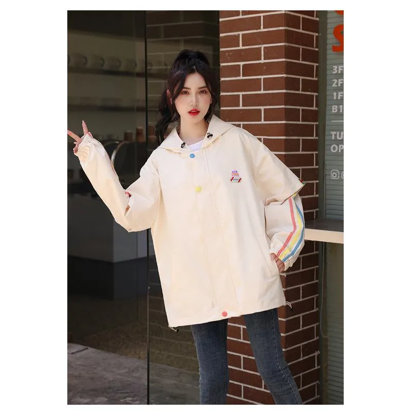 Workwear Style Casual Plus Loose Fit Raincoat Hooded Jacket