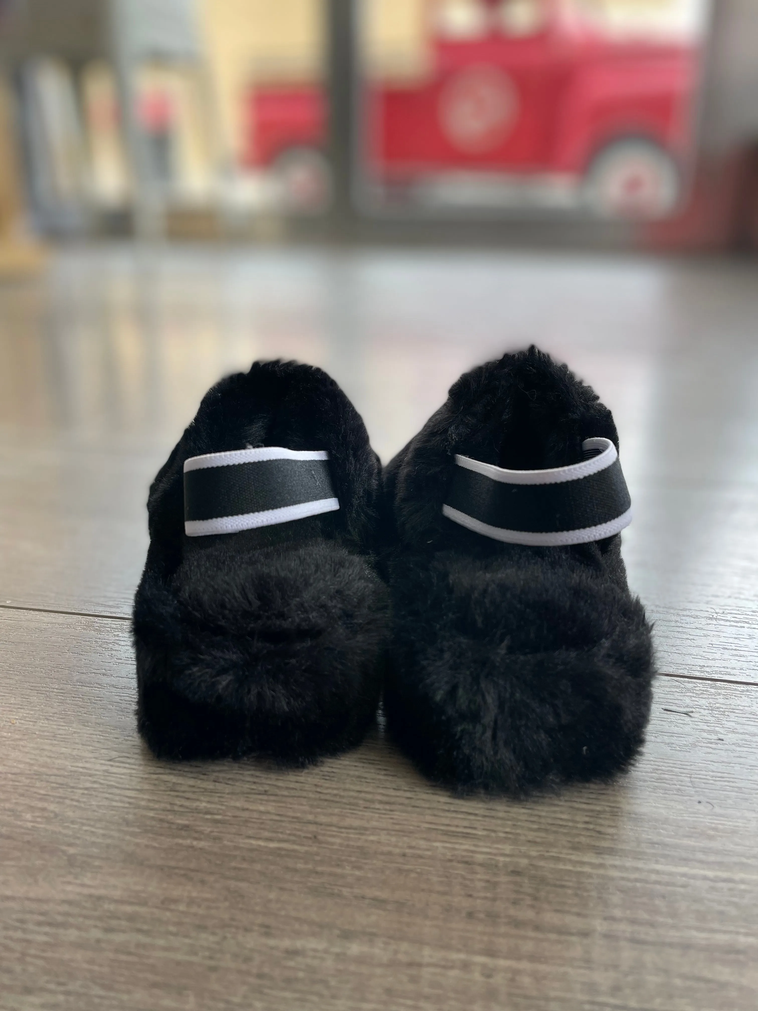 Youth Black Furry Slip-on Shoes