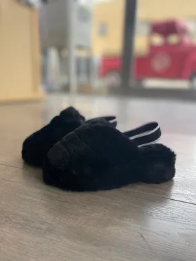 Youth Black Furry Slip-on Shoes